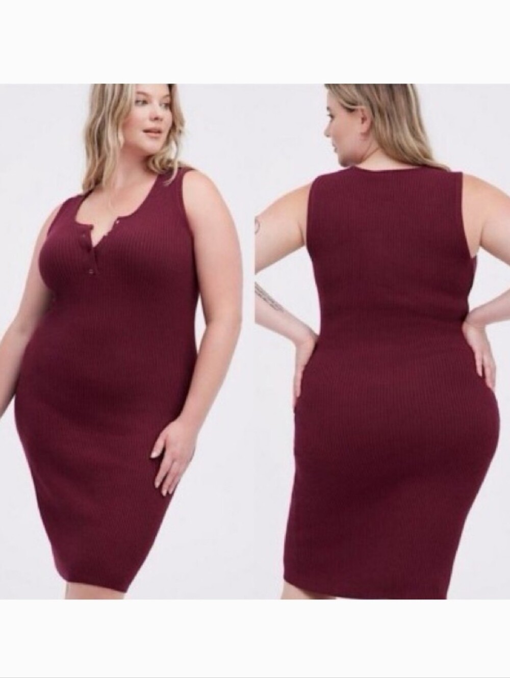 Torrid Sleeveless Ribbed Midi Dress - Burgundy